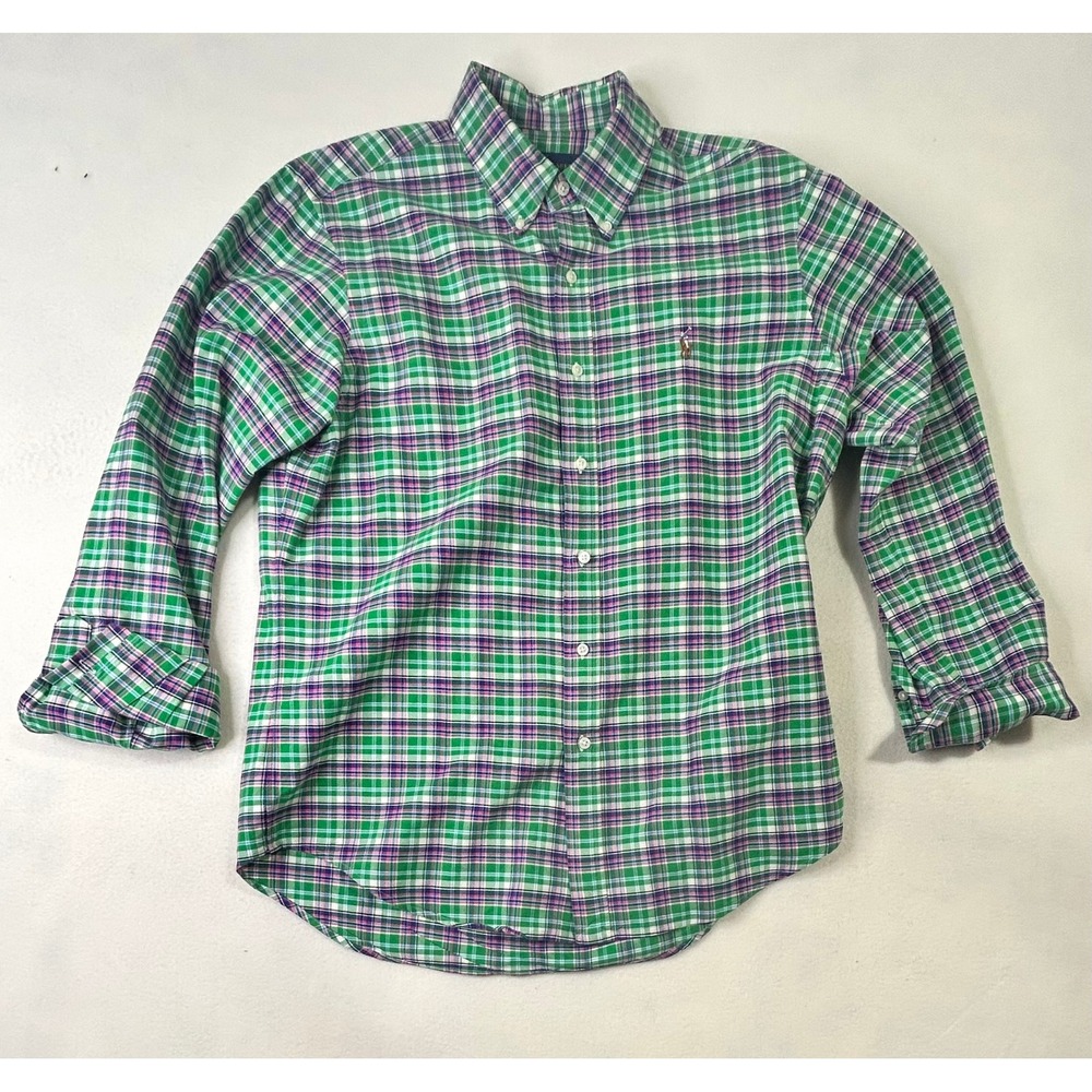Polo Ralph Lauren Mens Green Purple Plaid Button Down Shirt Long Sleeve L